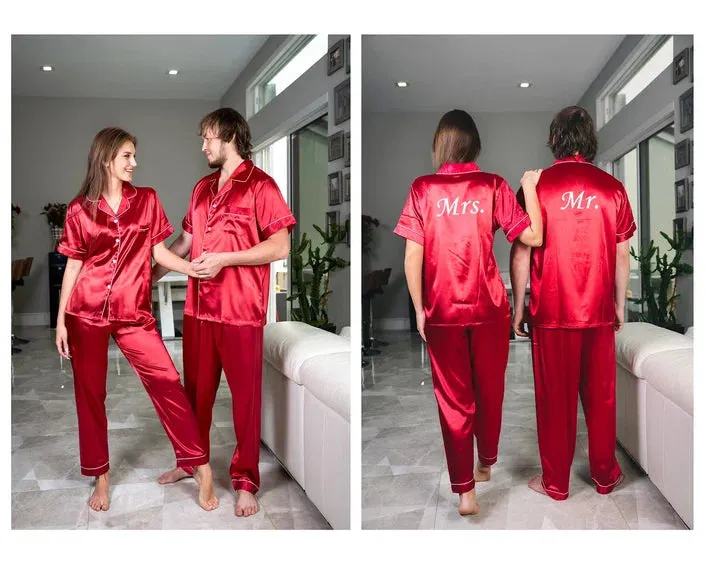 Mr and Mrs Custom Matching Satin Pjs for Couple