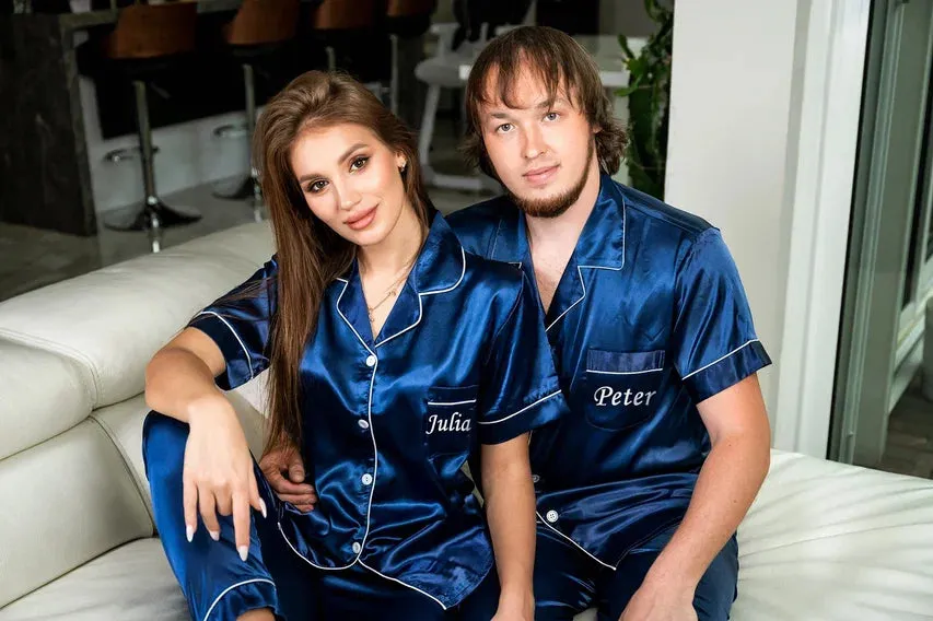 Mr and Mrs Custom Matching Satin Pjs for Couple