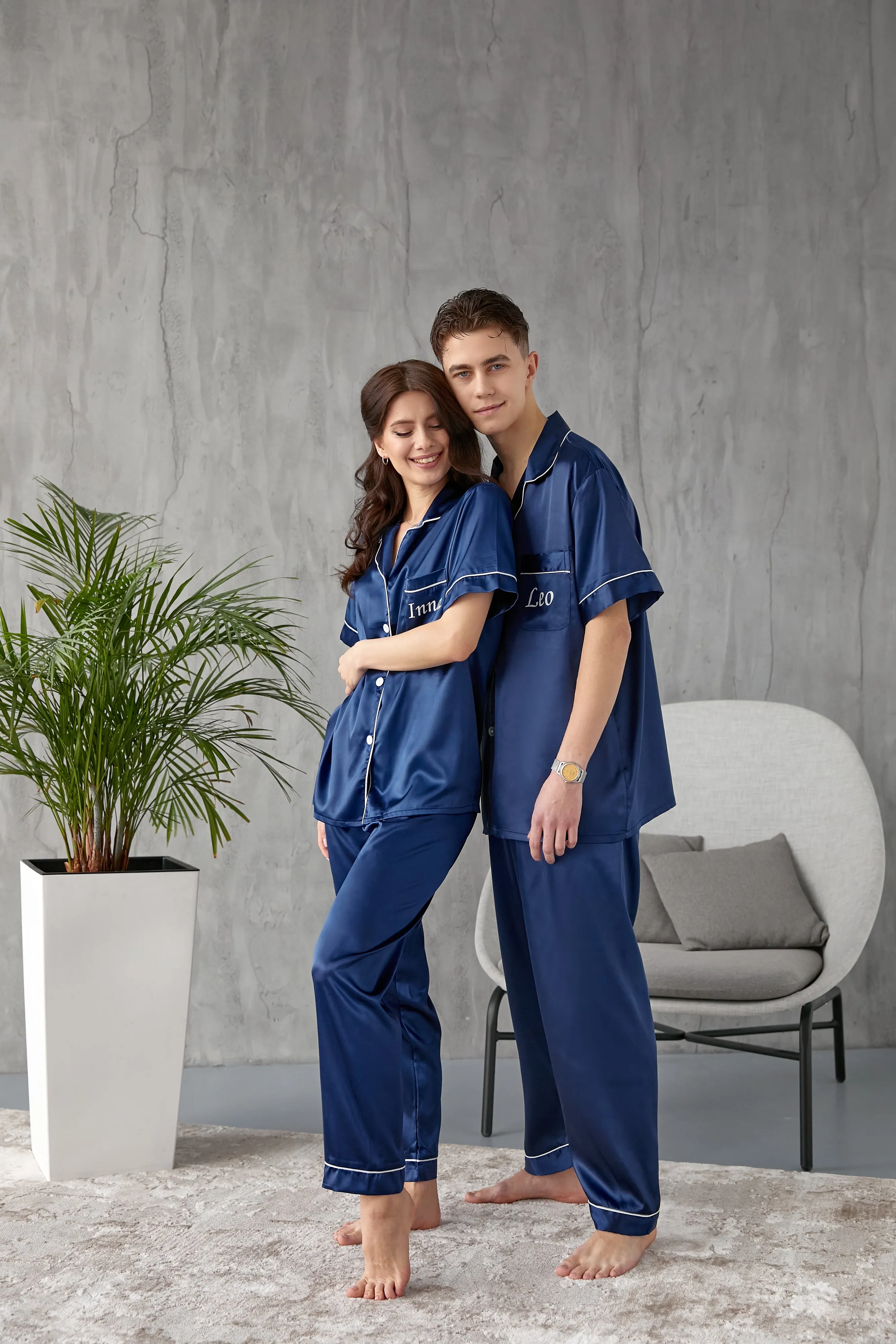 Mr and Mrs Custom Matching Satin Pjs for Couple