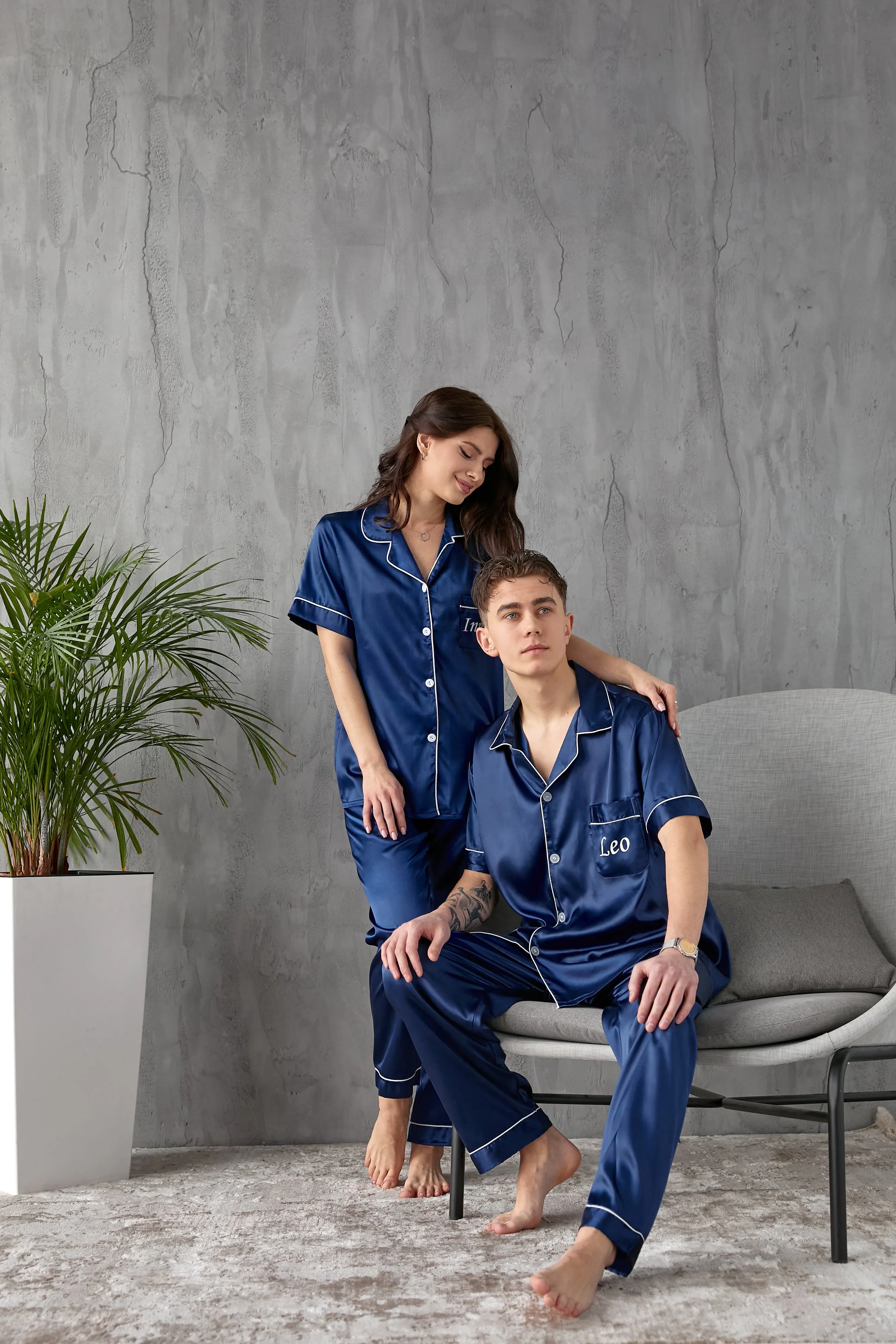Mr and Mrs Custom Matching Satin Pjs for Couple