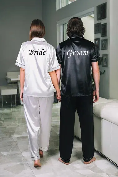 Mr and Mrs Custom Matching Satin Pjs for Couple
