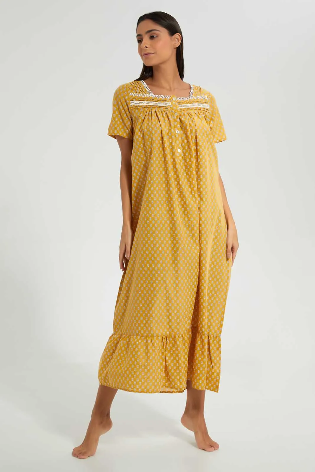 Mustard All-Over Print Nightgown