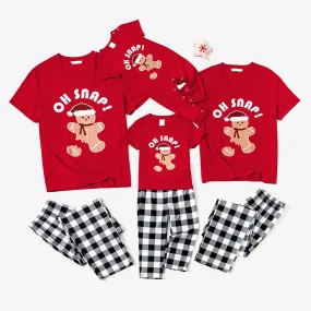 Oh Snap Gingerbread Short Sleeve Christmas Pajama Red Top Plaid Bottom Pajymas