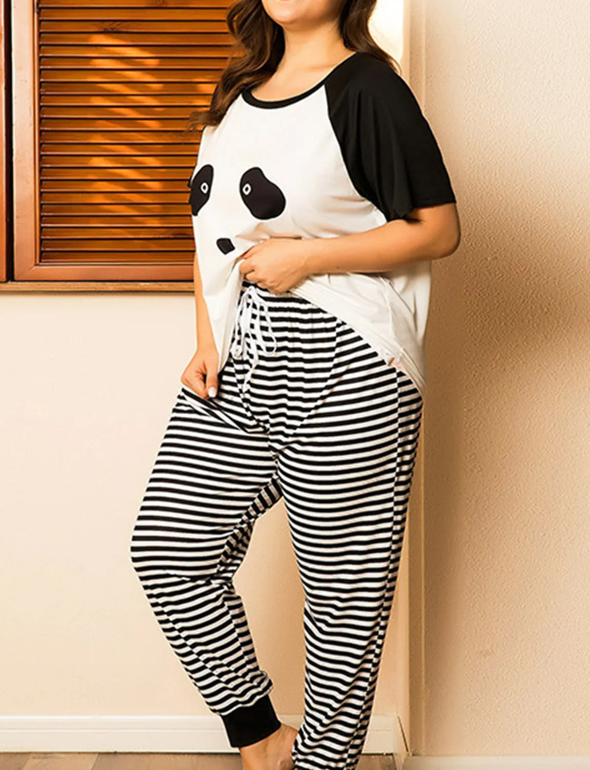 Panda Pattern Women's Plus Size Loungewear Set