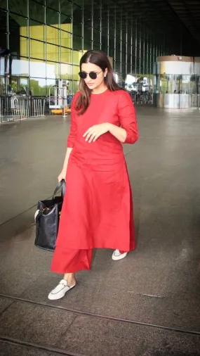 Parineeti Chopra styled Reddish Maroon Linen Kurta Set