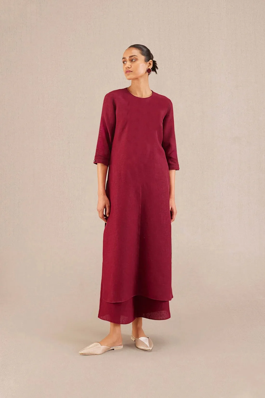 Parineeti Chopra styled Reddish Maroon Linen Kurta Set