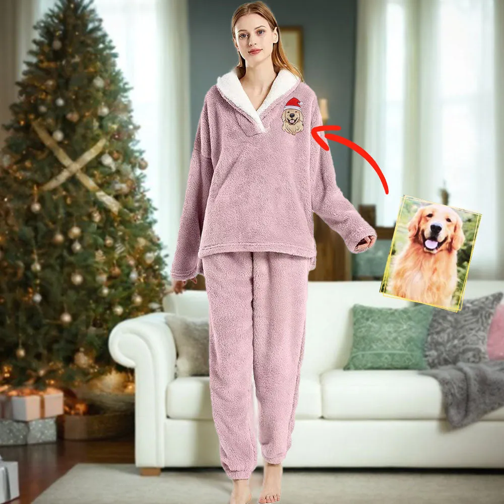 Personalized Embroidered Pet Portrait Flannel Pajamas Set  Gift For Pet Lovers