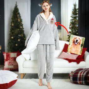 Personalized Embroidered Pet Portrait Flannel Pajamas Set  Gift For Pet Lovers
