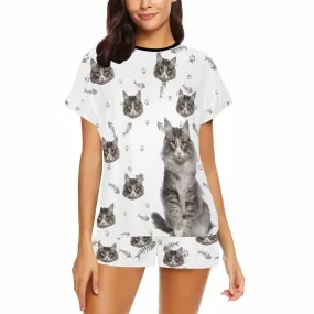 Personalized Pet Face Couple Pajamas Custom Cute Cat Couple Matching Crew Neck Short Pajama Set