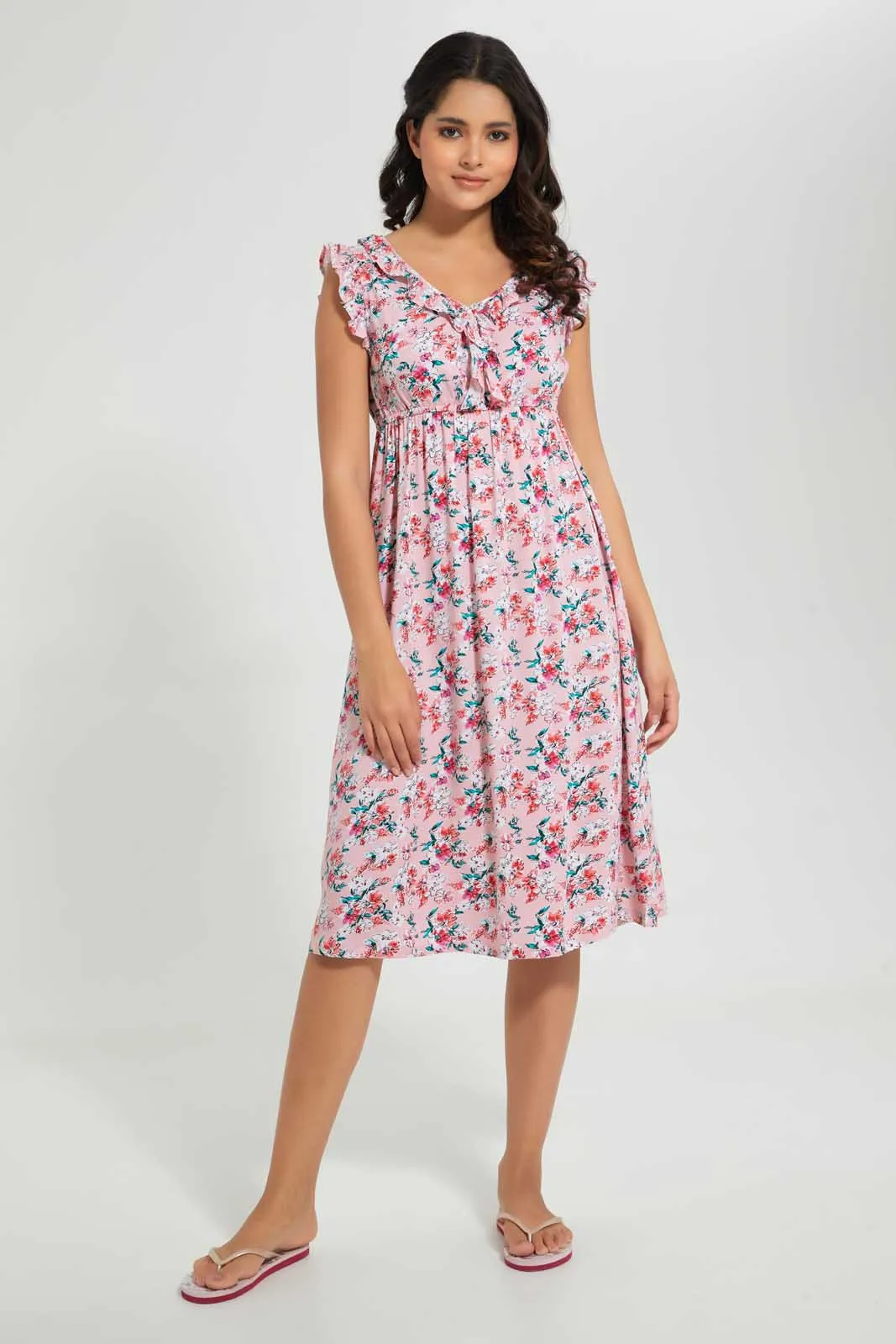 Pink Floral Print Nightgown