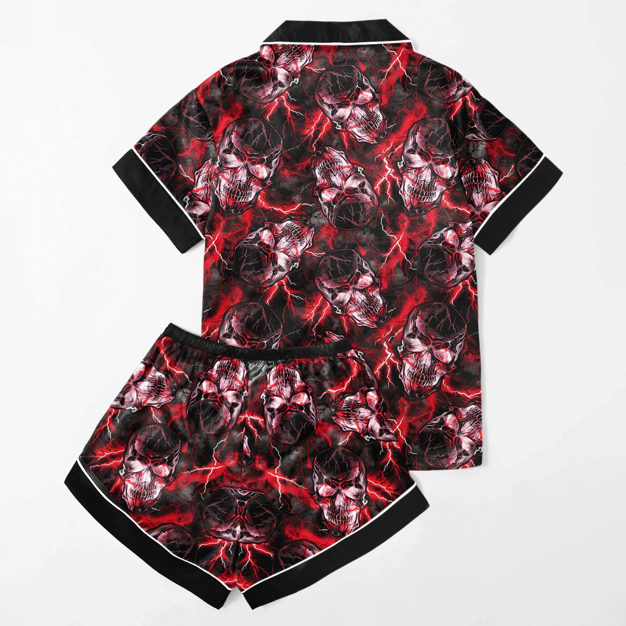 Sexy Black Red Skull Thunder Women's Pajama Sets Top Sleeve & Short Bottom