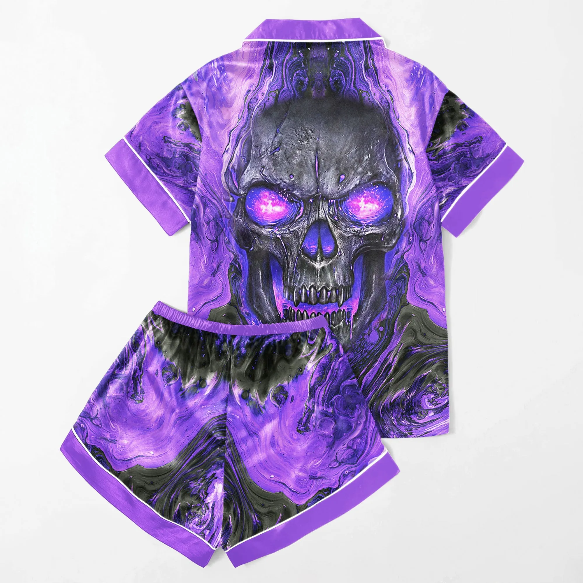 Sexy Violet Skull Gothic Art Women's Pajama Sets Top Sleeve & Short Bottom
