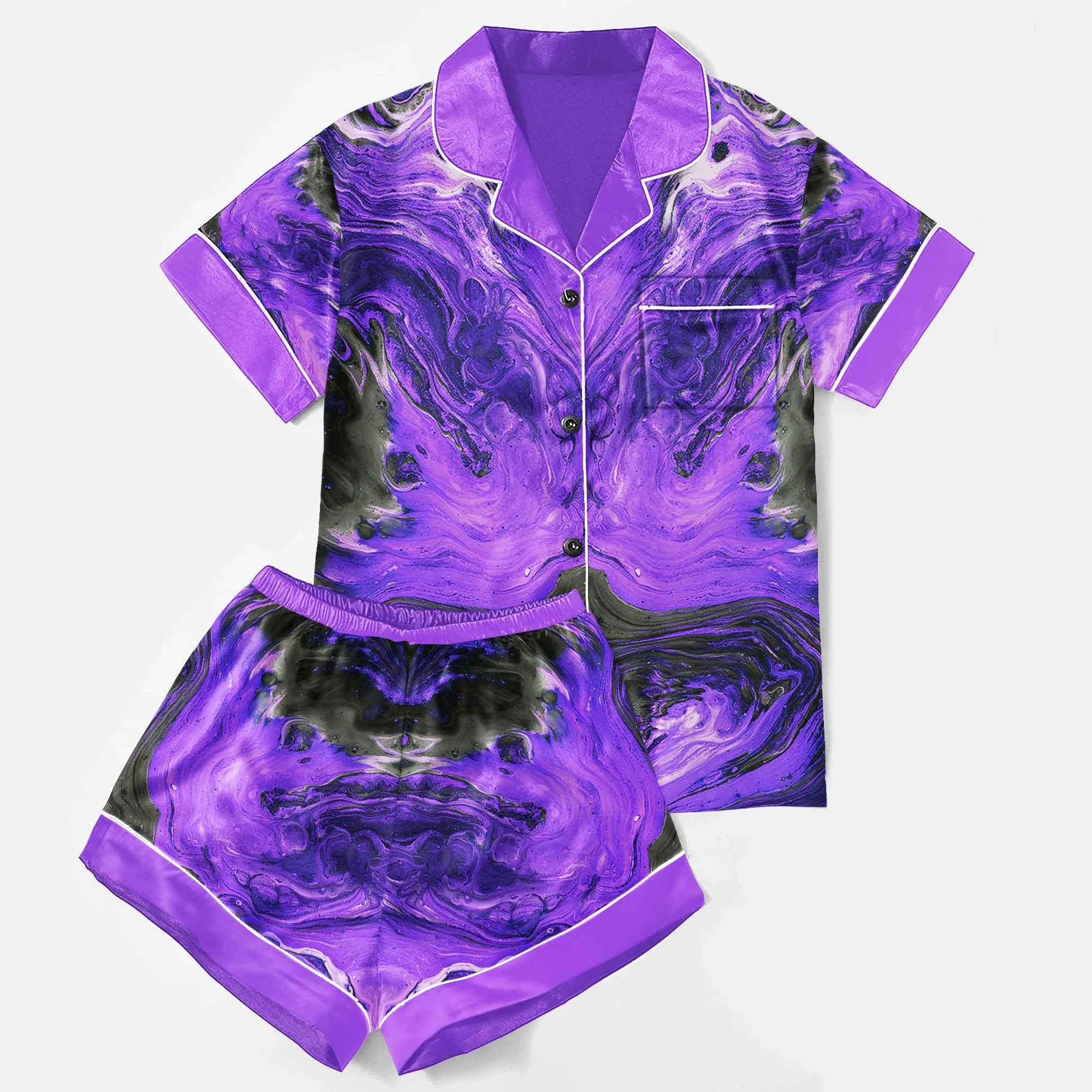 Sexy Violet Skull Gothic Art Women's Pajama Sets Top Sleeve & Short Bottom