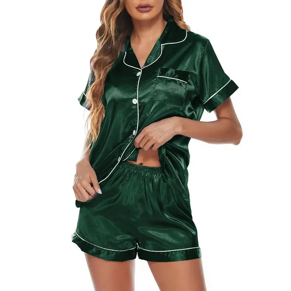 Silk Satin Pajamas Set Loungewear Button-Down Pj Sets