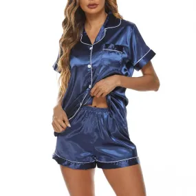 Silk Satin Pajamas Set Loungewear Button-Down Pj Sets