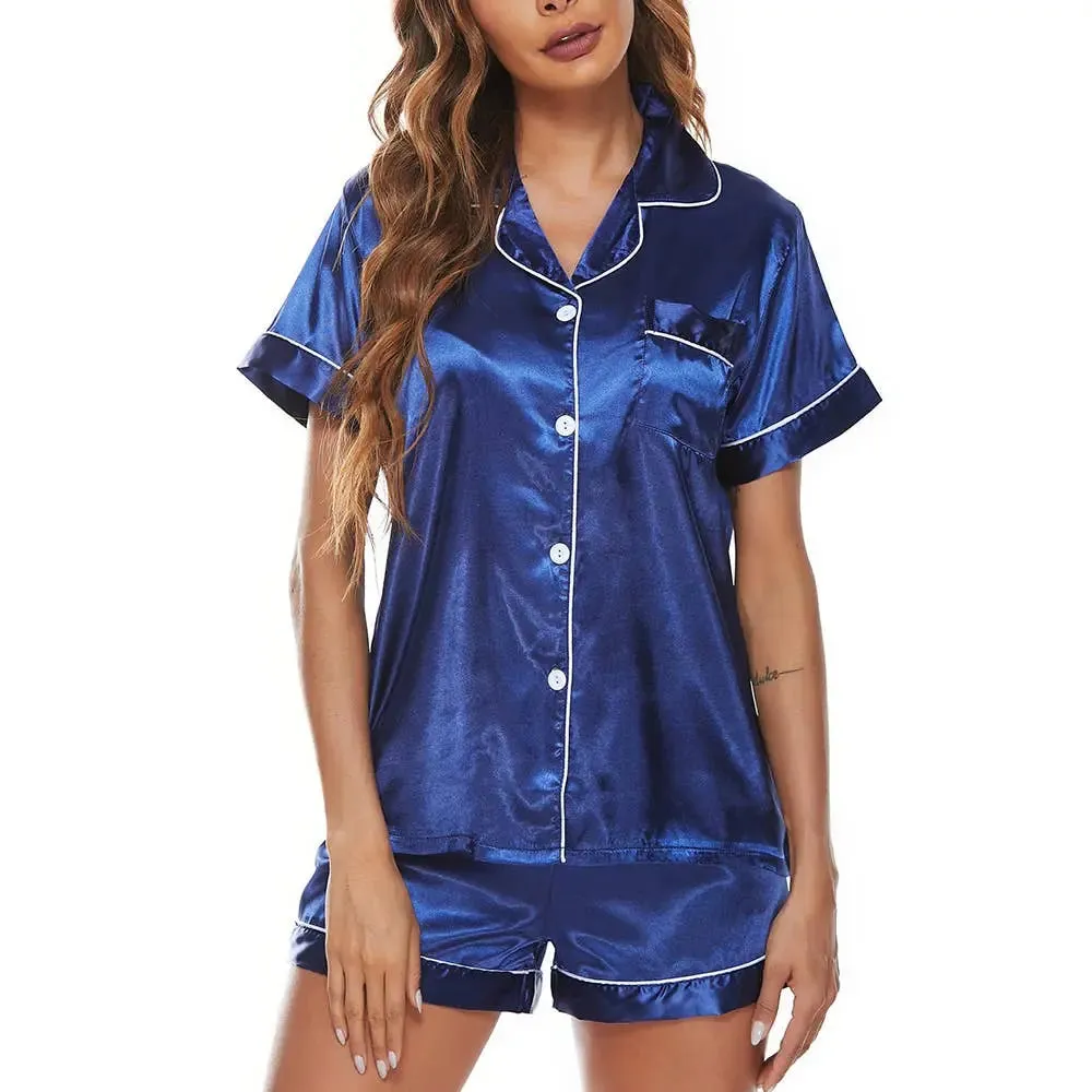 Silk Satin Pajamas Set Loungewear Button-Down Pj Sets