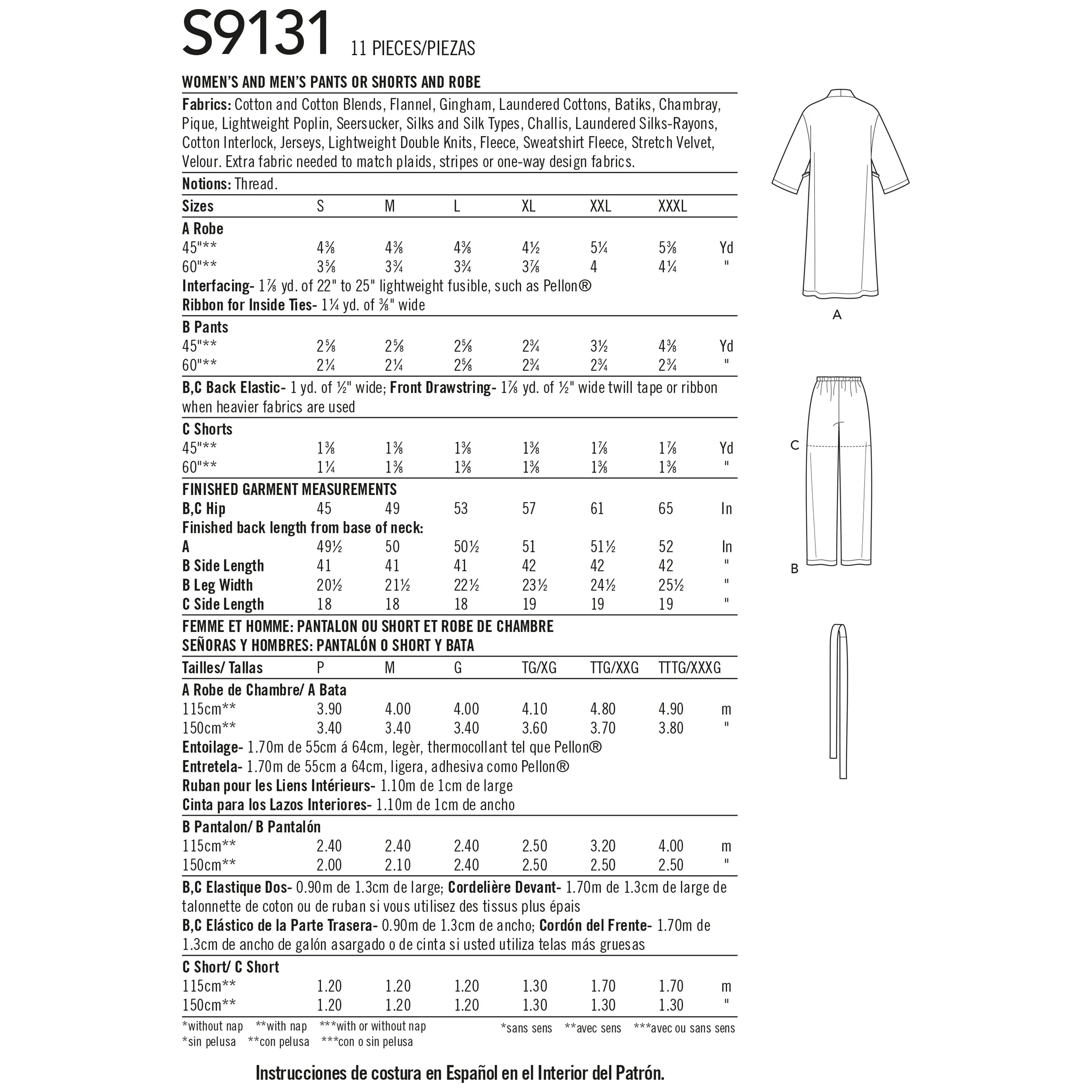 Simplicity S9131 Unisex Sleepwear