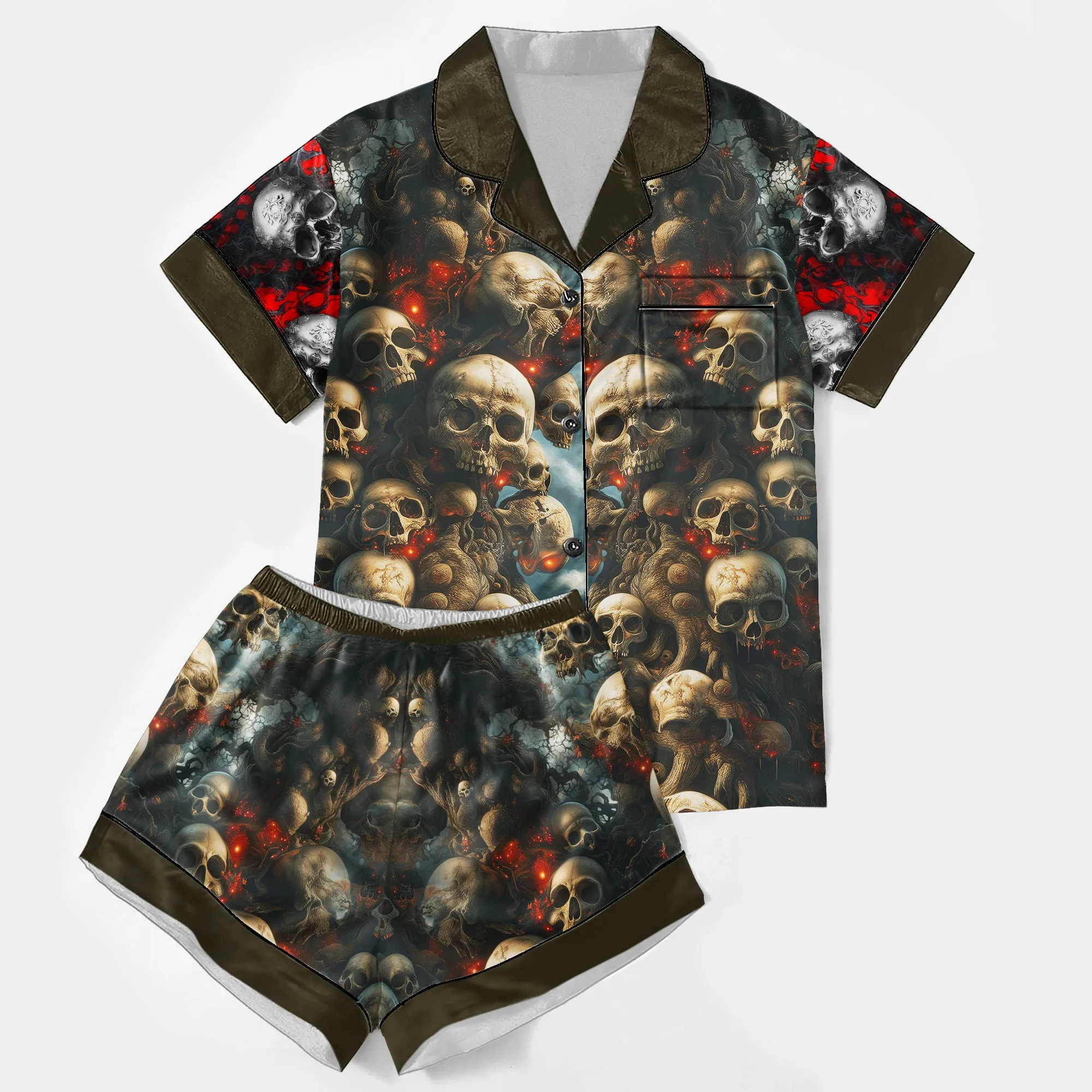 Skull Abstract Art Women's Pajama Sets Top Sleeve & Short Bottom