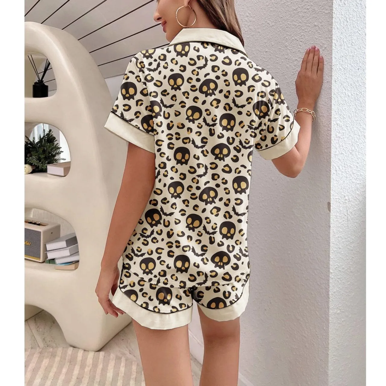 Skull Leopard Sexy Pajama Sets With Short Sleeve