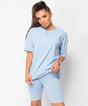 Sky Blue Cycling Short & T-Shirt Co Ord Loungewear Set