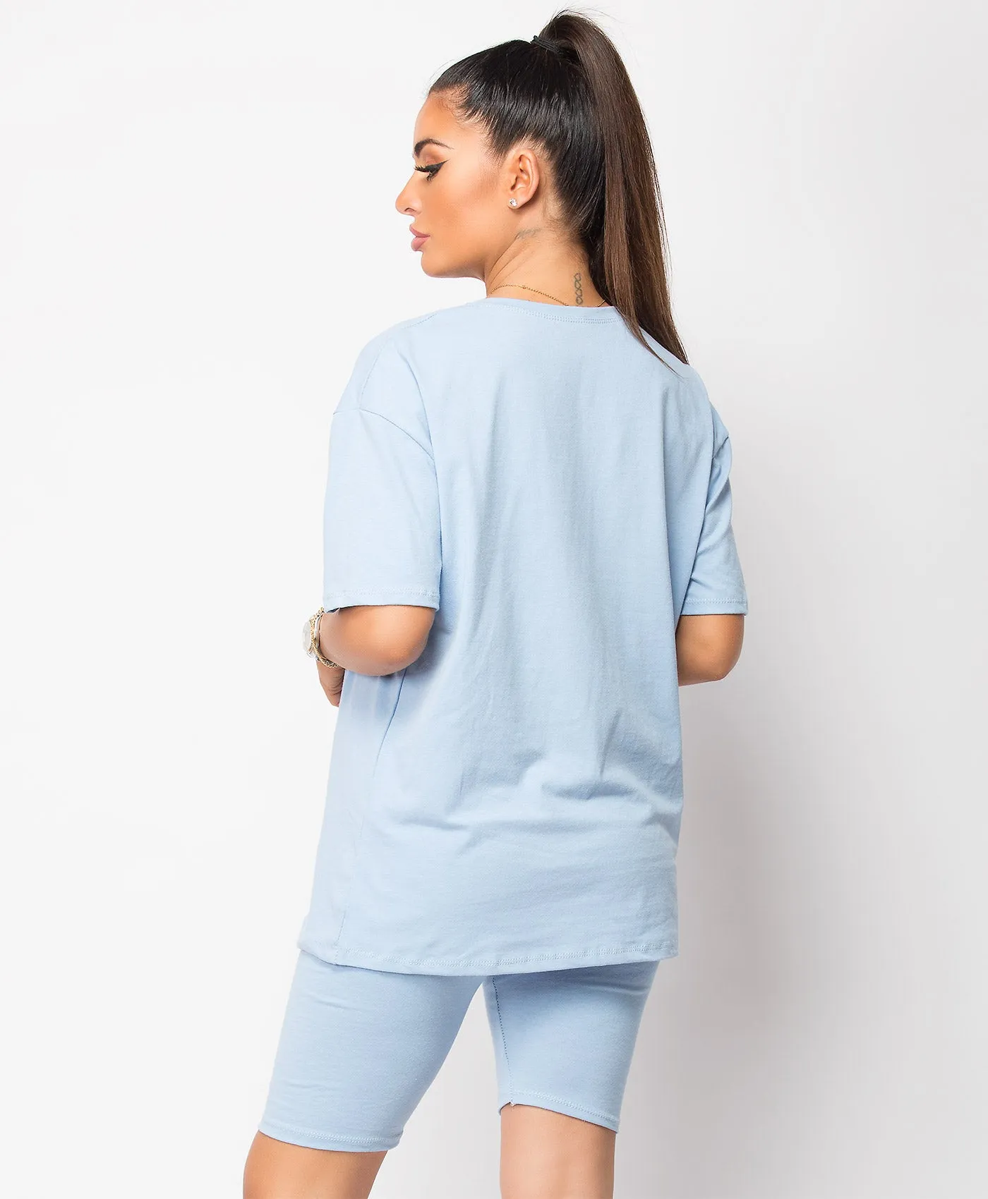 Sky Blue Cycling Short & T-Shirt Co Ord Loungewear Set