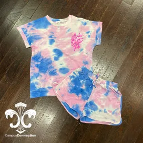 Sorority Tie Dye Loungewear Shirt and Shorts Set - Retro Script