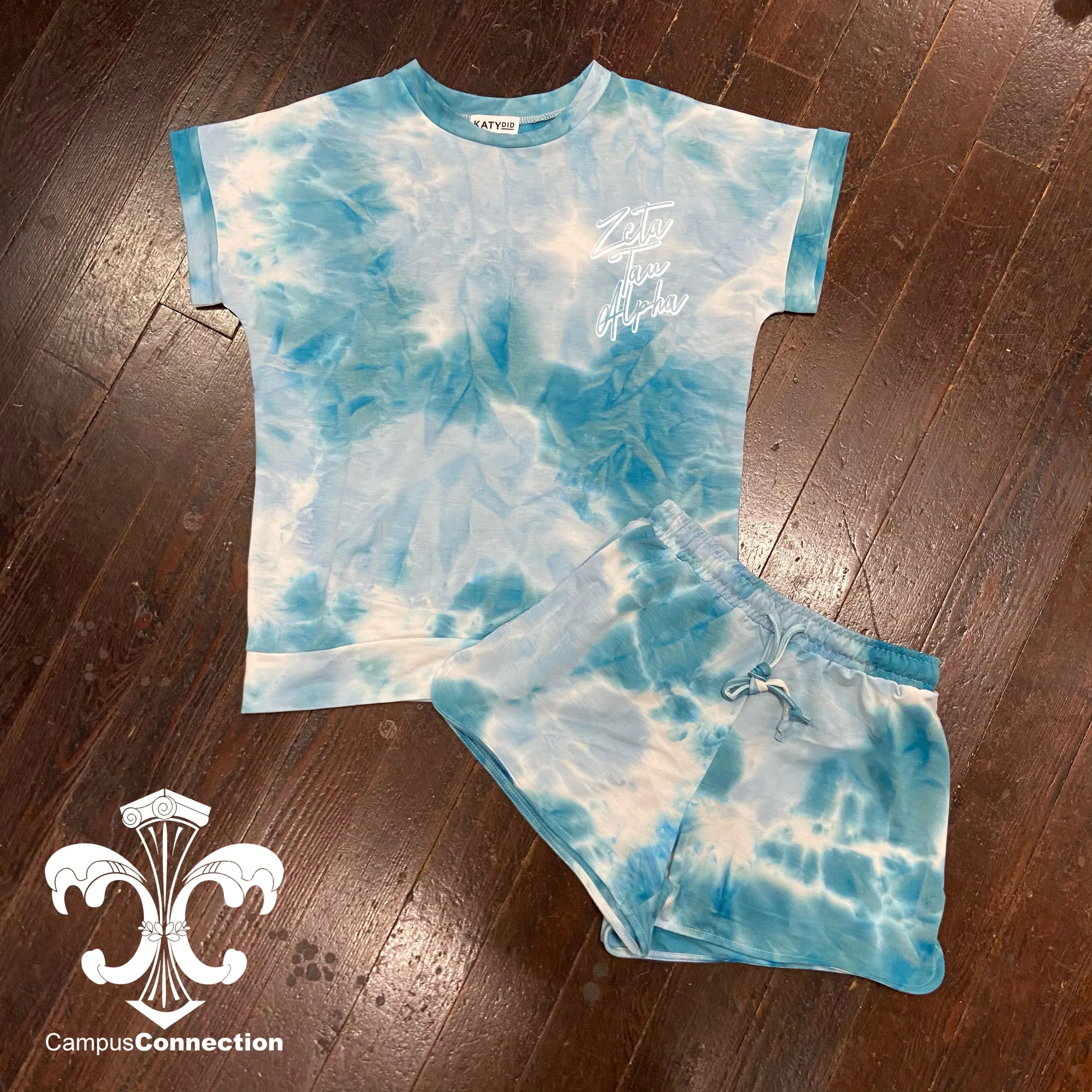 Sorority Tie Dye Loungewear Shirt and Shorts Set - Retro Script
