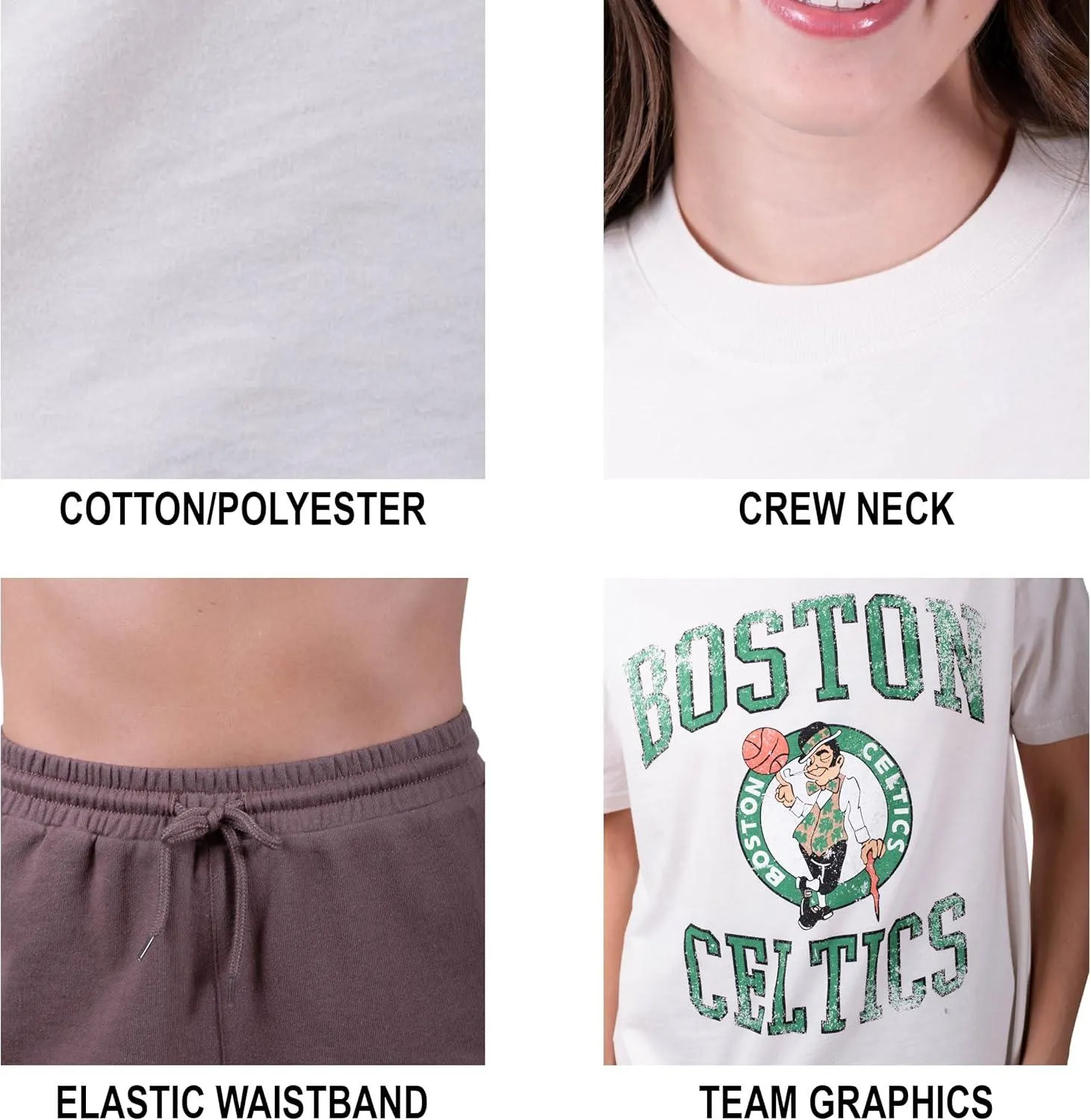 Ultra Game NBA Official Women's Super Soft T-Shirt & Short Set, Boston Celtics, White|Boston Celtics