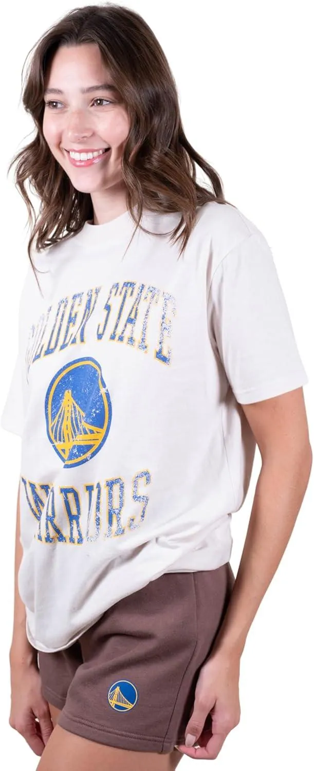 Ultra Game NBA Official Women's Super Soft T-Shirt & Short Set, Golden State Warriors, White|Golden State Warriors