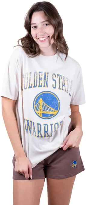 Ultra Game NBA Official Women's Super Soft T-Shirt & Short Set, Golden State Warriors, White|Golden State Warriors