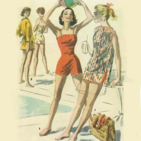 Vintage 1950s Pattern, Women's Swimsuit, Beach Robe & Play-Suit - Bust 36" (91.4 cm)