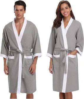 Vlazom Waffle Dressing Waffle Weave Robe | Unisex Kimono Robe | Cotton Lightweight Bathrobe for All Seasons | Cotton Robe | Spa Robe | Loungewear | Bathrobe | Cozy Robe | Gift Robe