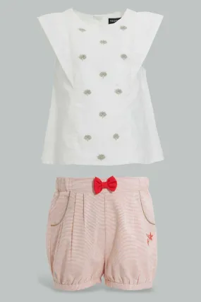 White And Red Casual Set For Baby Girls (2 Piece)