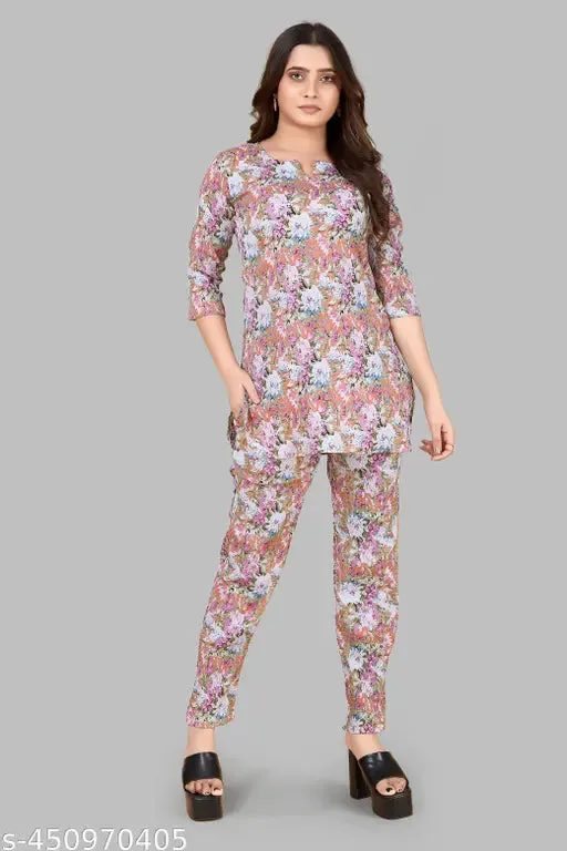Women's Beautiful Delta Cotton Mix Fabric Printed Night suit Co-Ord Set - VKT400