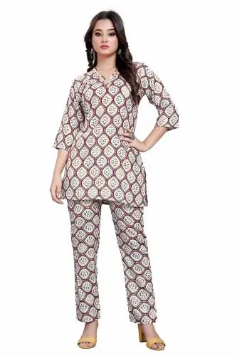 Women's Beautiful Delta Cotton Mix Fabric Printed Night suit Co-Ord Set - VKT600