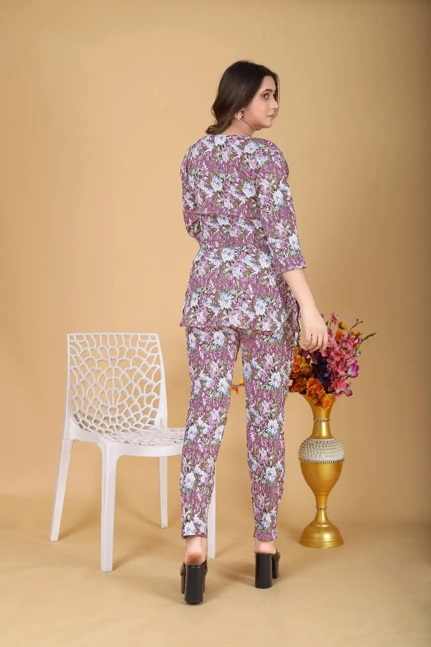 Women's Beautiful Delta Cotton Mix Fabric Printed Night suit Co-Ord Set - VKT700