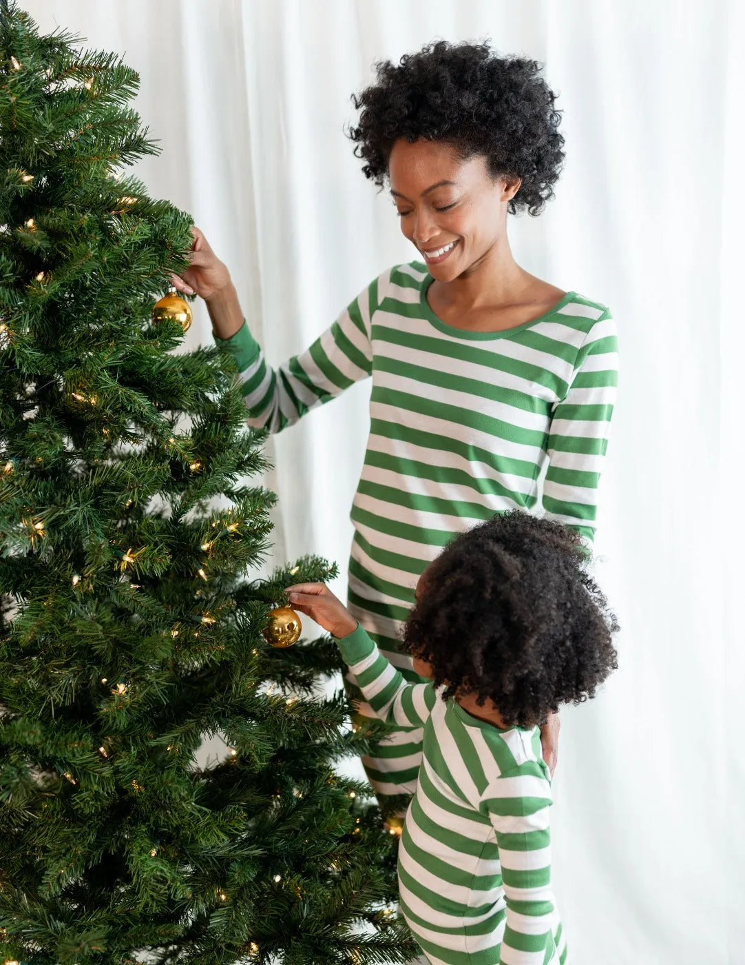 Women's Green & White Stripes Pajamas