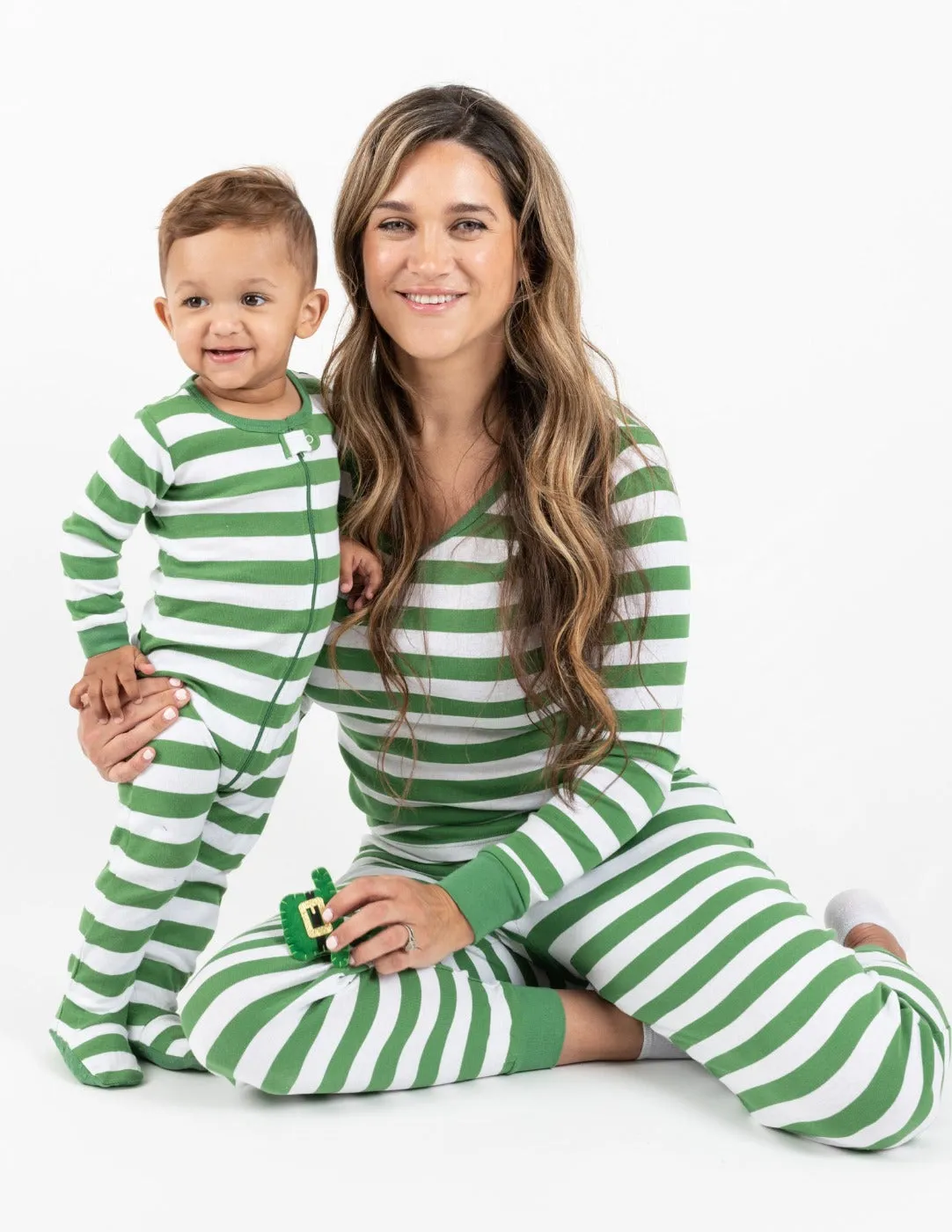 Women's Green & White Stripes Pajamas
