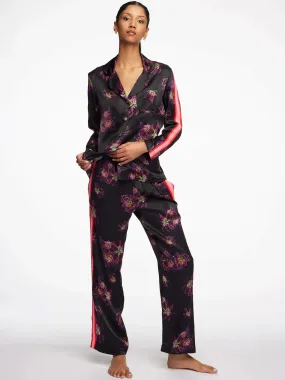 Women's Magenta Jellyfish Floral Silk Pajama Set With Stripe
