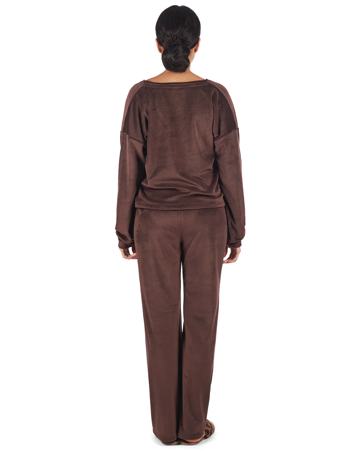 Women's Velour Loose Fit V-Neck Sweatshirt and Pants Set