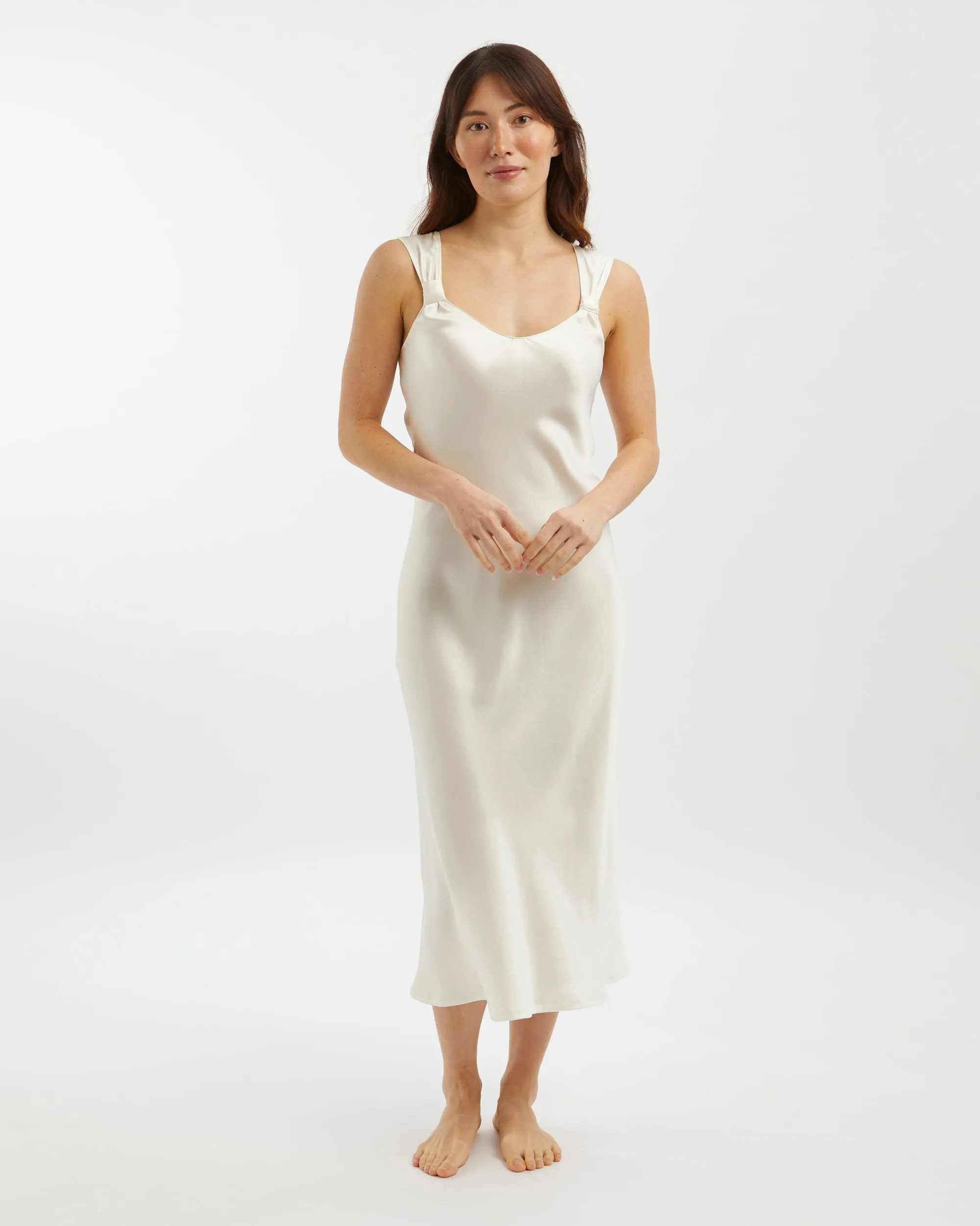 Women's Vintage Style Silk Nightgown - Ivory