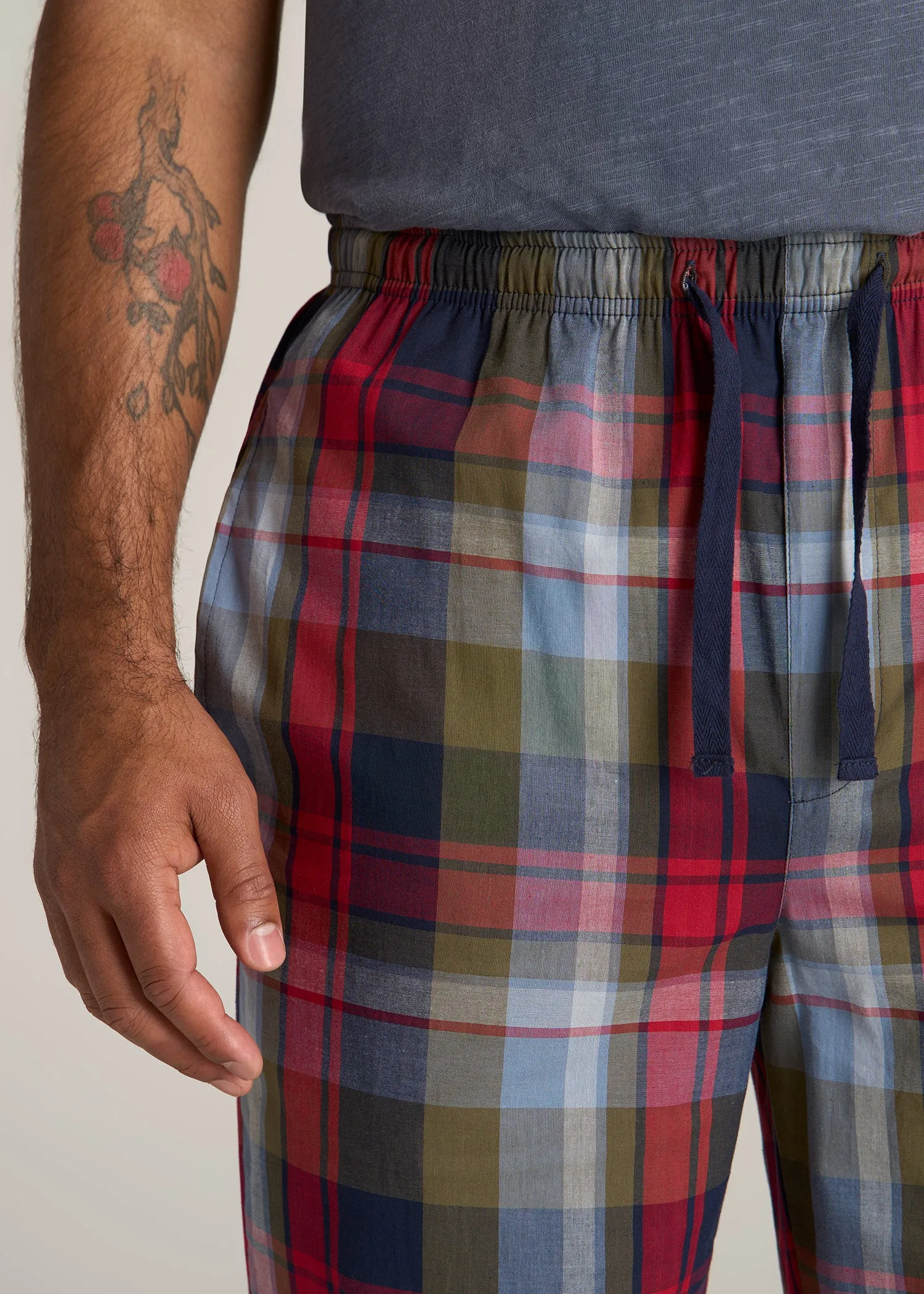 Woven Pajama Pants for Tall Men in Blue & Green Plaid