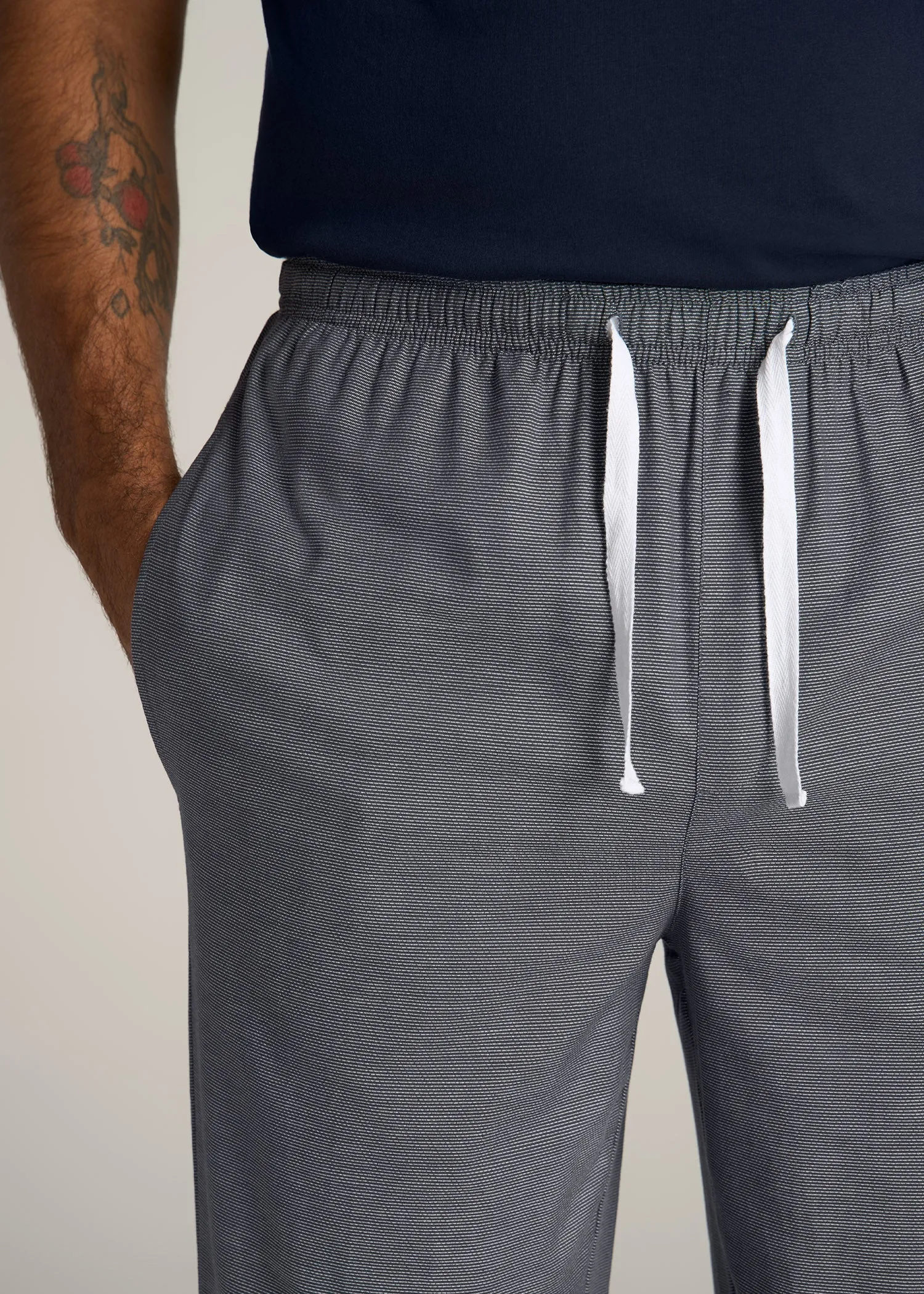 Woven Pajama Pants for Tall Men in Grey Pin Dot