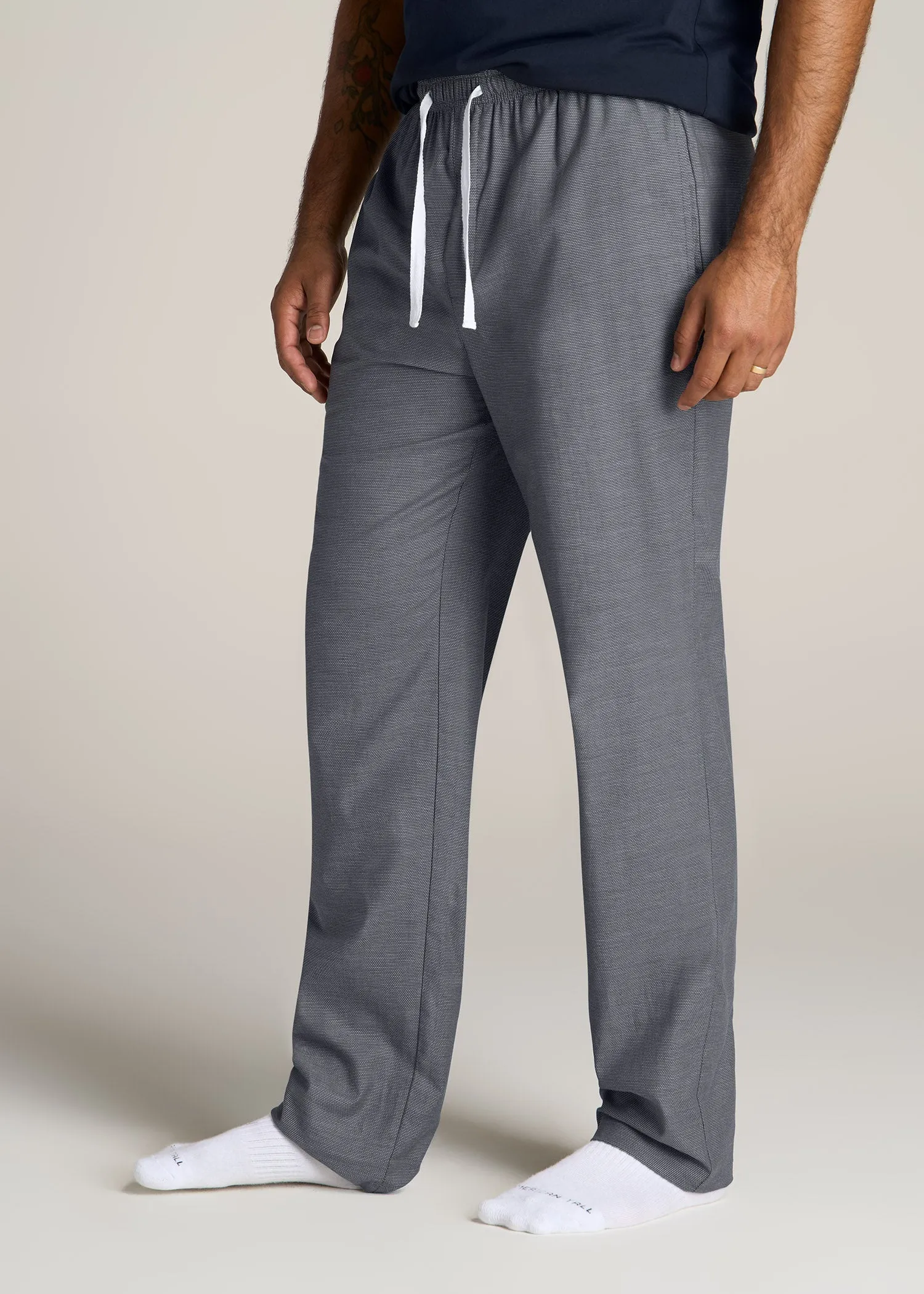 Woven Pajama Pants for Tall Men in Grey Pin Dot