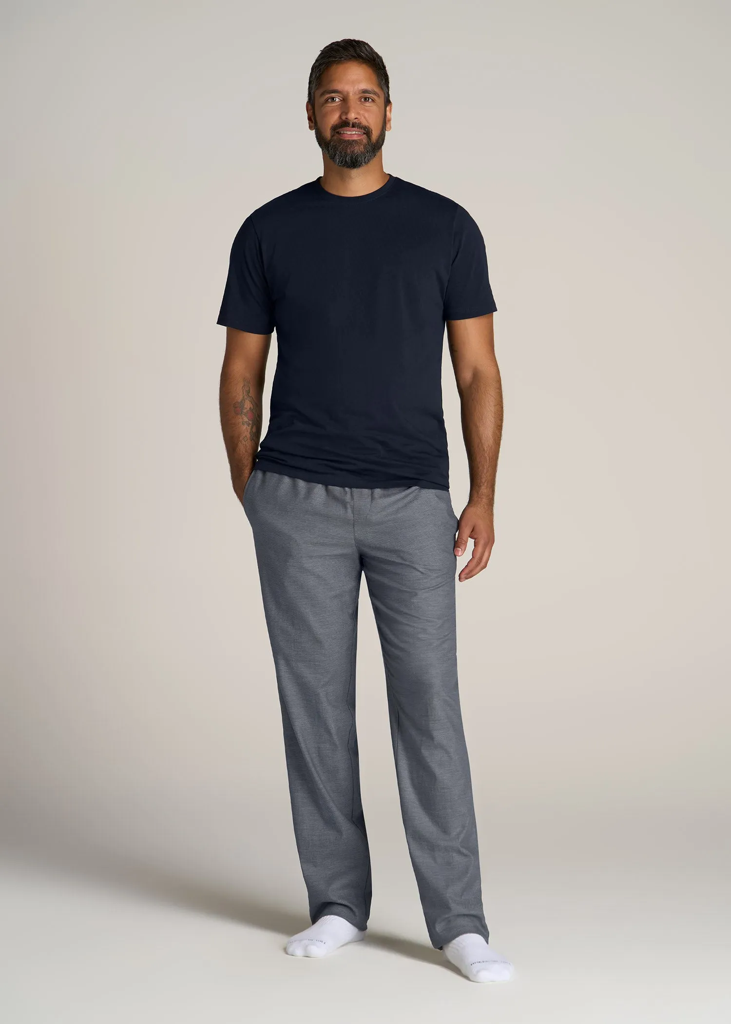 Woven Pajama Pants for Tall Men in Grey Pin Dot