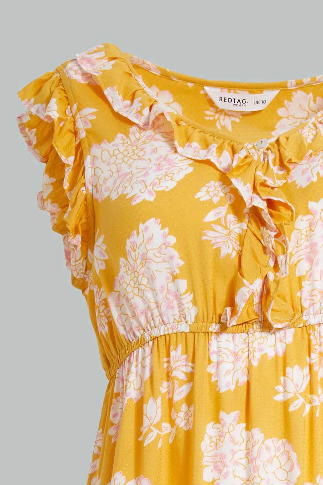 Yellow Floral Printed Nightgown For Ladies