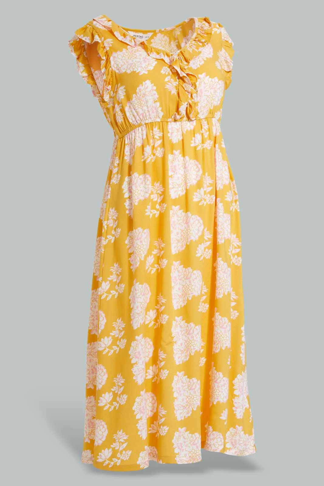 Yellow Floral Printed Nightgown For Ladies