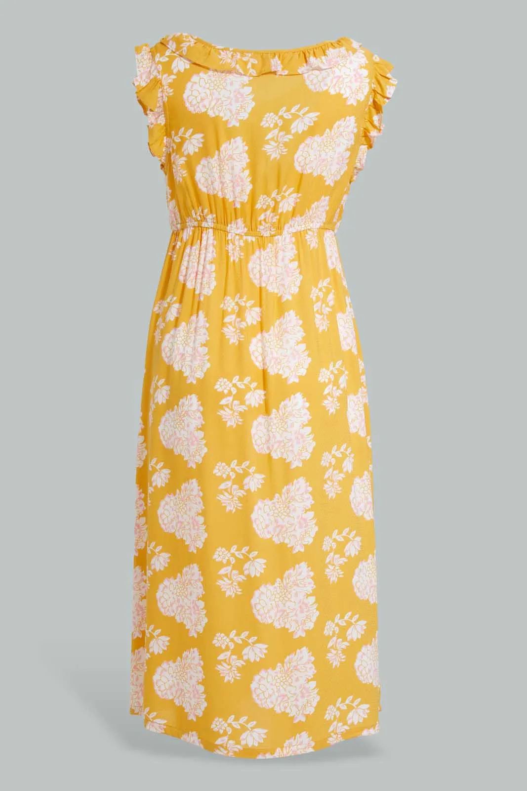 Yellow Floral Printed Nightgown For Ladies